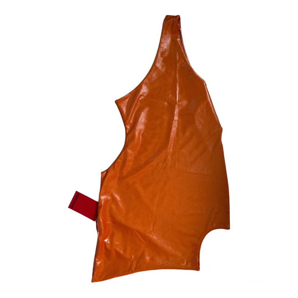Coucoo Jani Bodysuit Orange Satsuma Skin Metallic One-Shoulder Size M NWT - Picture 6 of 8